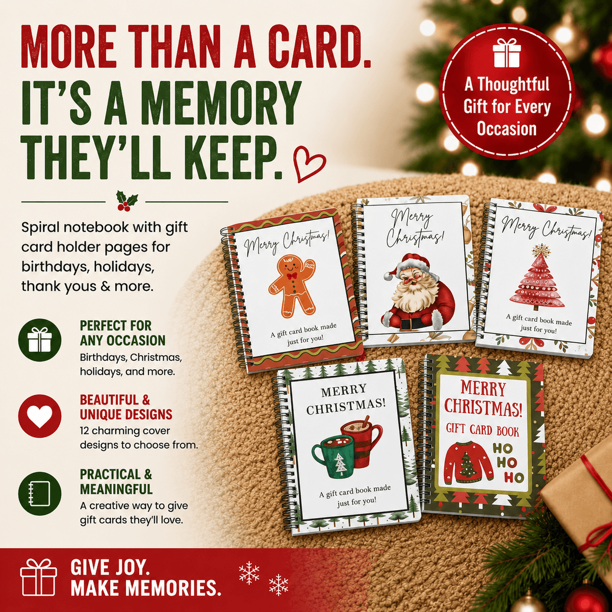 🔥 Last Day 50% OFF 🔥 Christmas Gift Card Book – 12 Gift Card Pages & Personal Message Holder