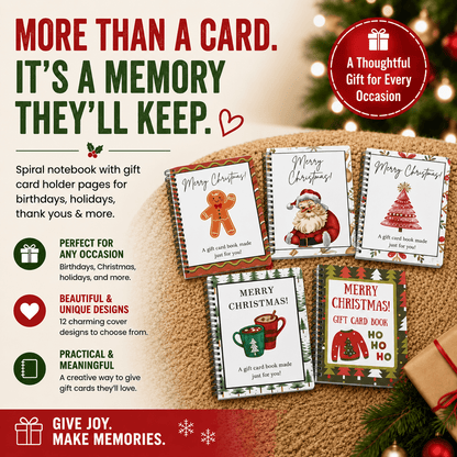 🔥 Last Day 50% OFF 🔥 Christmas Gift Card Book – 12 Gift Card Pages & Personal Message Holder