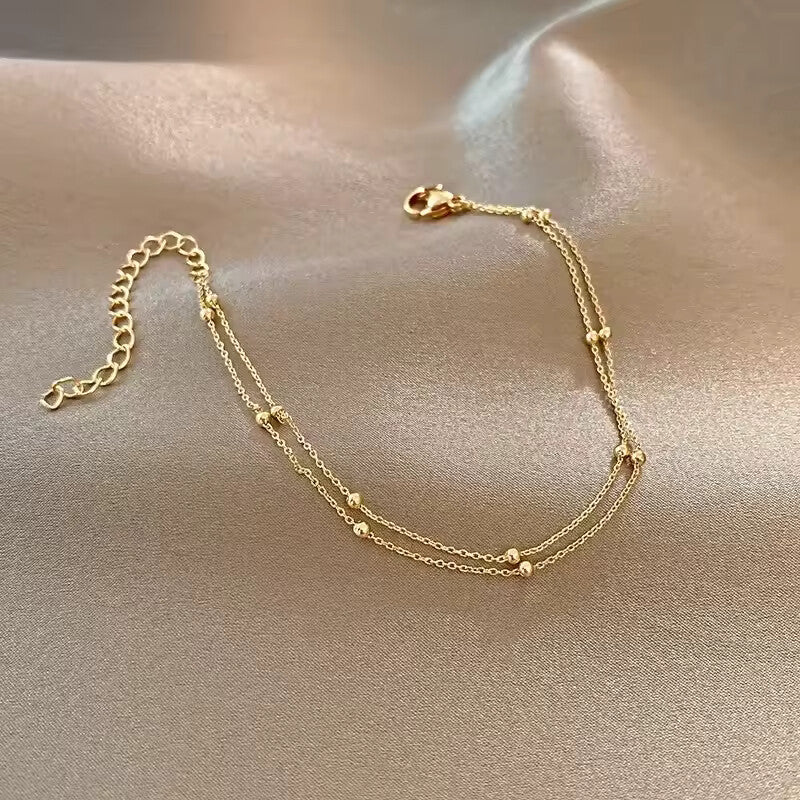 Fashion double-layer small round pearl golden bracelet